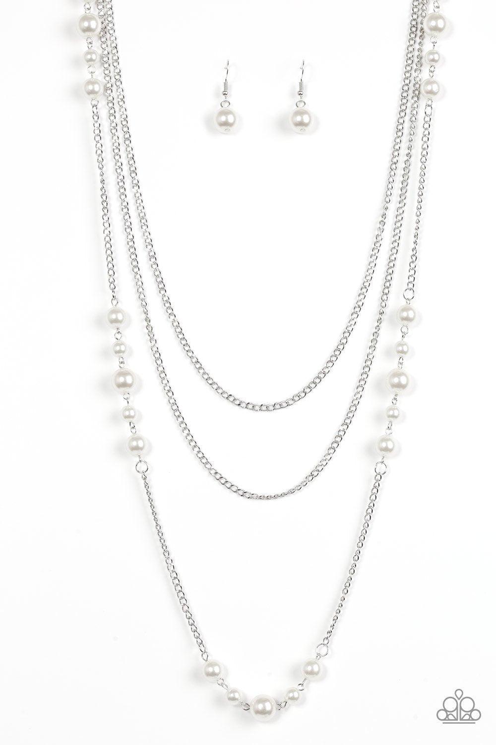 Diva Dilemma Silver and White Pearl Necklace - Paparazzi Accessories- lightbox - CarasShop.com - Paparazzi Jewelry by Cara Jewels