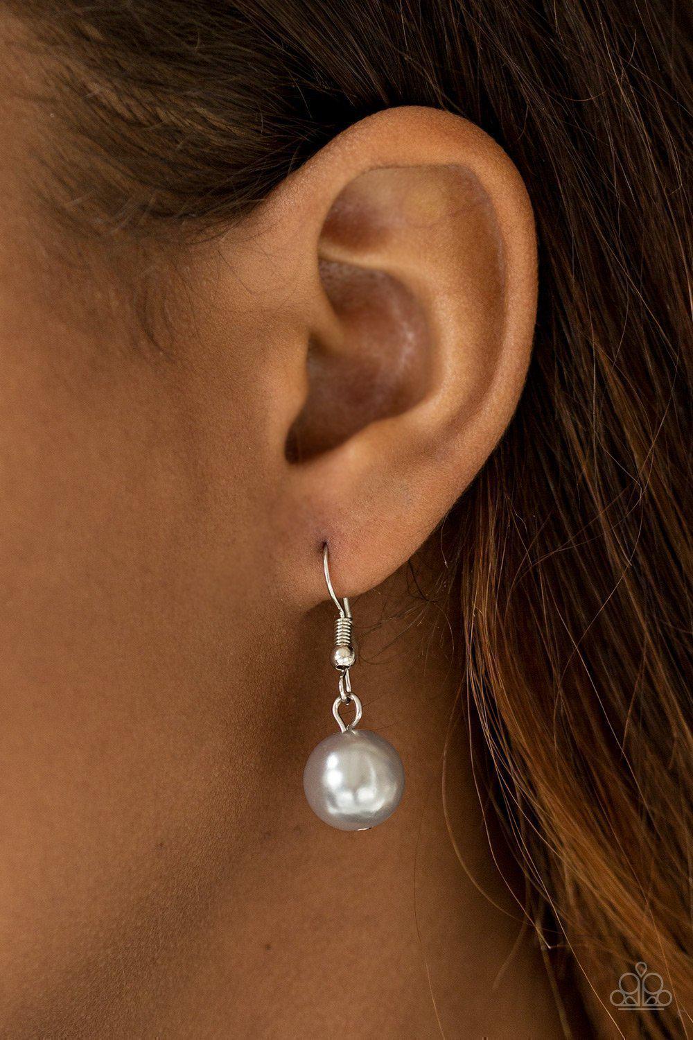 Diva Dilemma Silver Pearl and Chain Necklace - Paparazzi Accessories - free matching earrings -CarasShop.com - Paparazzi Jewelry by Cara Jewels