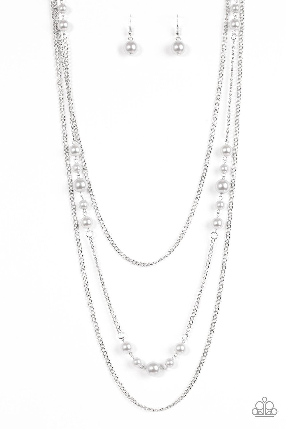 Diva Dilemma Silver Pearl and Chain Necklace - Paparazzi Accessories- lightbox - CarasShop.com - Paparazzi Jewelry by Cara Jewels