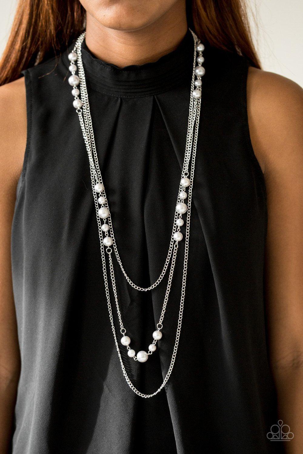 Diva Dilemma Silver Pearl and Chain Necklace - Paparazzi Accessories- lightbox - CarasShop.com - Paparazzi Jewelry by Cara Jewels