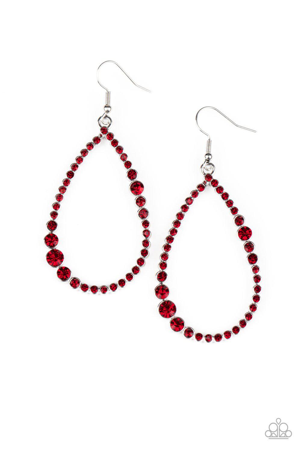Diva Dimension Red Rhinestone Teardrop Earrings - Paparazzi Accessories- lightbox - CarasShop.com - Paparazzi Jewelry by Cara Jewels