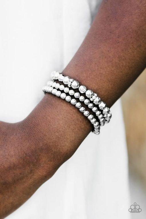 Diva Drama Silver Stretch Bracelet Set - Paparazzi Accessories- lightbox - CarasShop.com - Paparazzi Jewelry by Cara Jewels