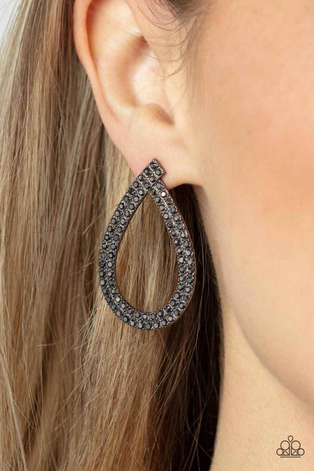 Diva Dust Black & Hematite Rhinestone Earrings - Paparazzi Accessories- lightbox - CarasShop.com - Paparazzi Jewelry by Cara Jewels