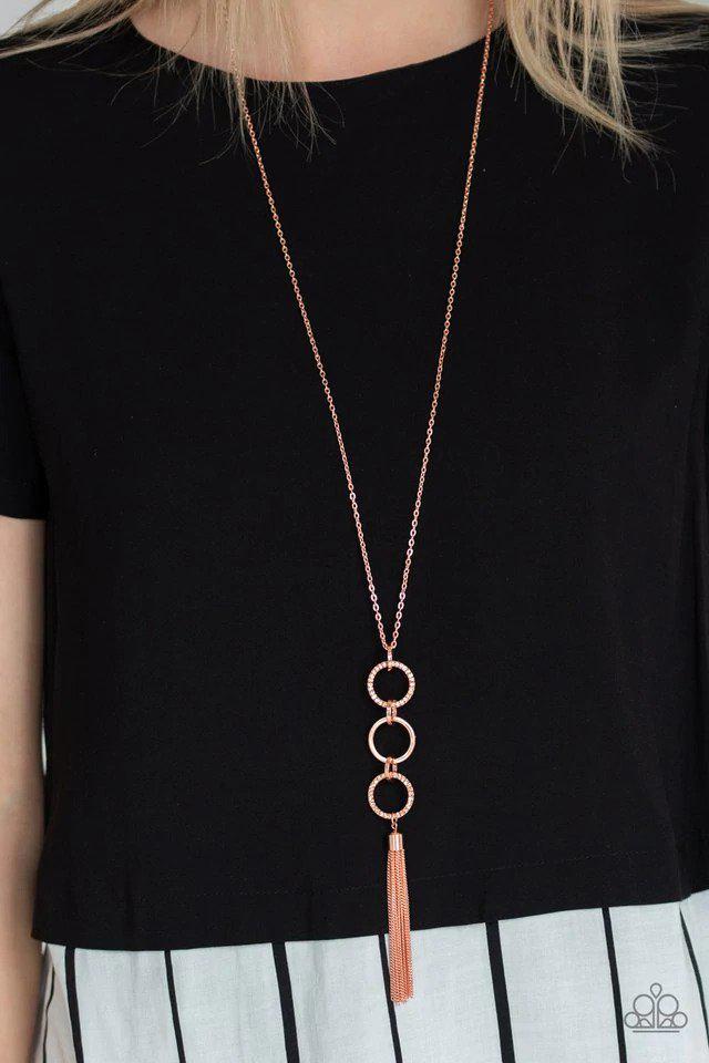 Diva In Diamonds Copper Necklace - Paparazzi Accessories- on model - CarasShop.com - Paparazzi Jewelry by Cara Jewels
