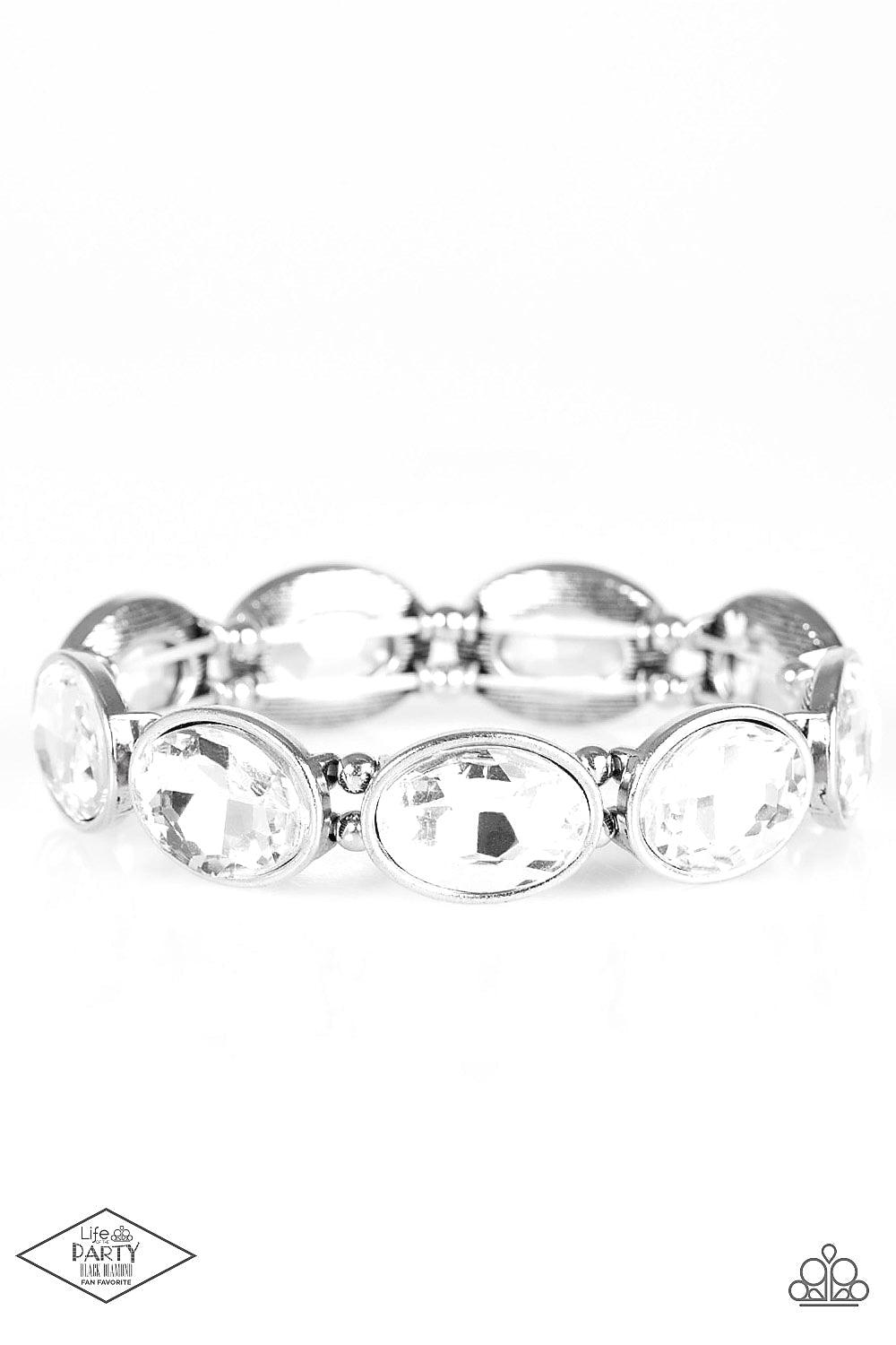 DIVA In Disguise White Rhinestone Bracelet - Paparazzi Accessories- lightbox - CarasShop.com - Paparazzi Jewelry by Cara Jewels