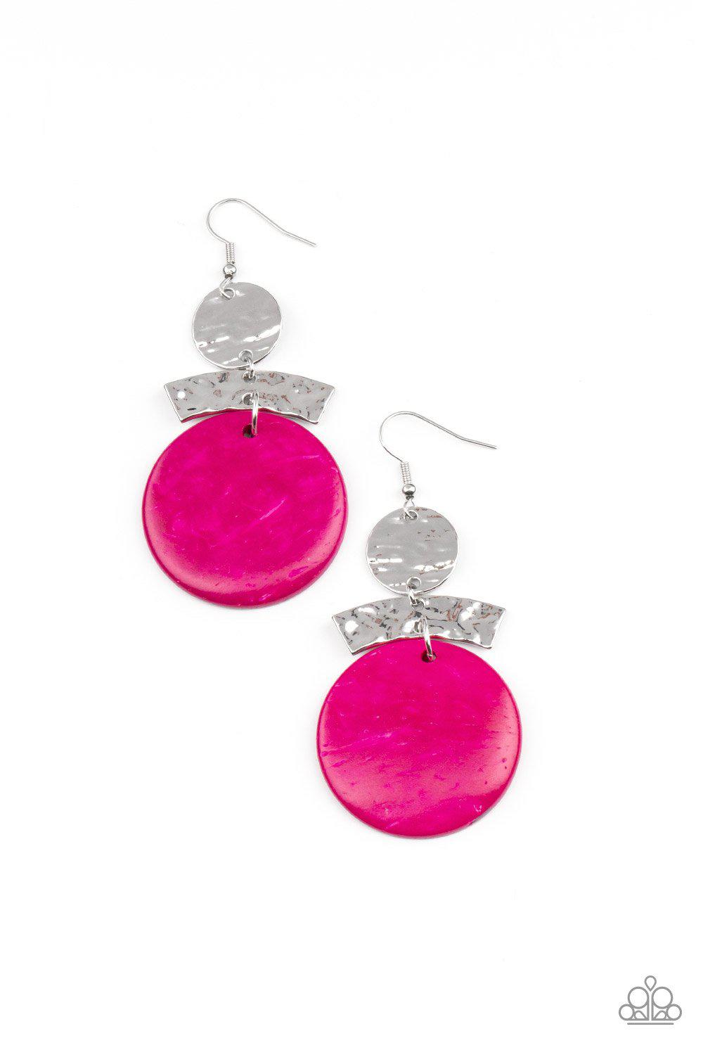 Diva Of My Domain Pink Wood and Silver Earrings - Paparazzi Accessories- lightbox - CarasShop.com - Paparazzi Jewelry by Cara Jewels