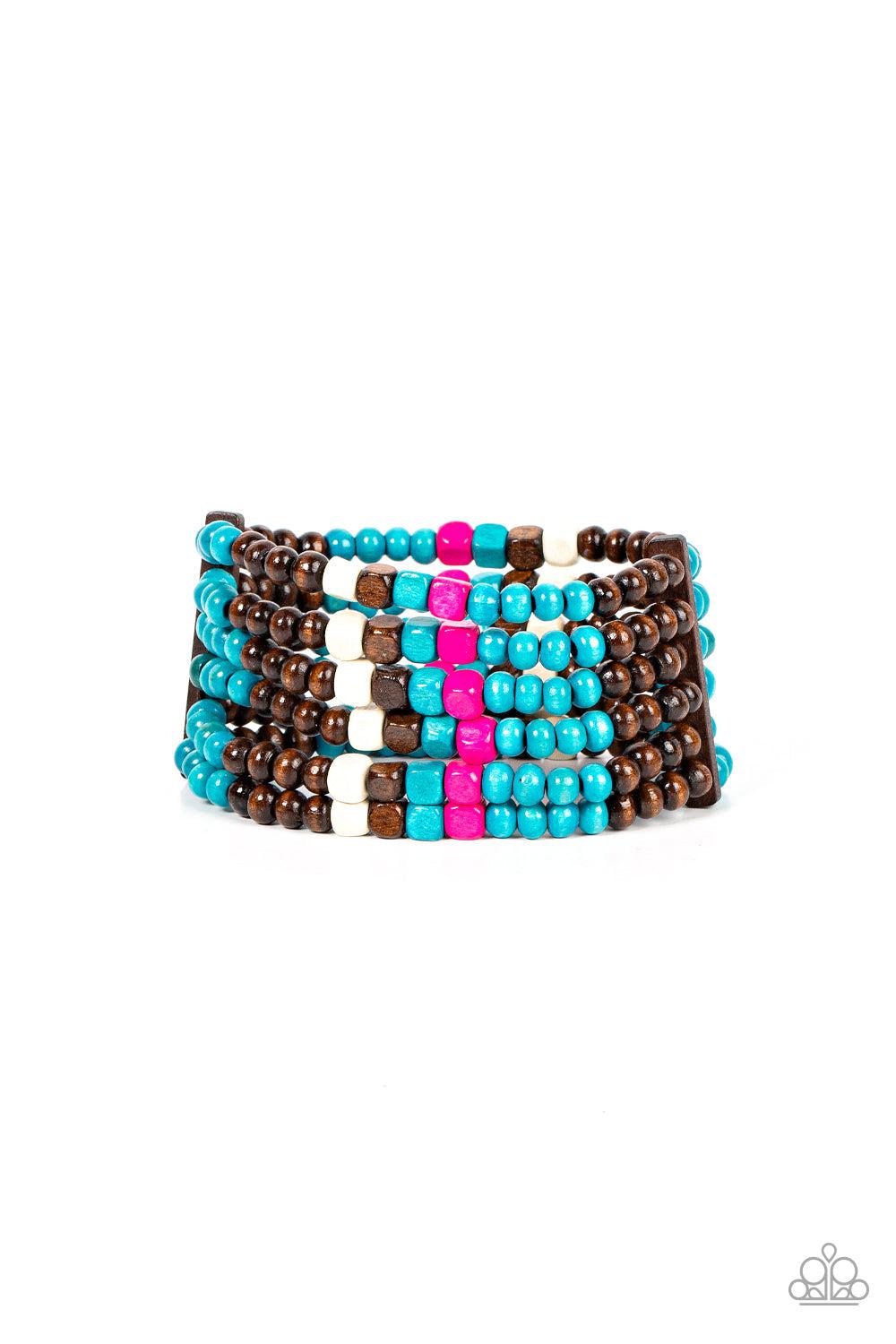 Dive into Maldives Turquoise Blue Wood Bracelet - Paparazzi Accessories- lightbox - CarasShop.com - Paparazzi Jewelry by Cara Jewels