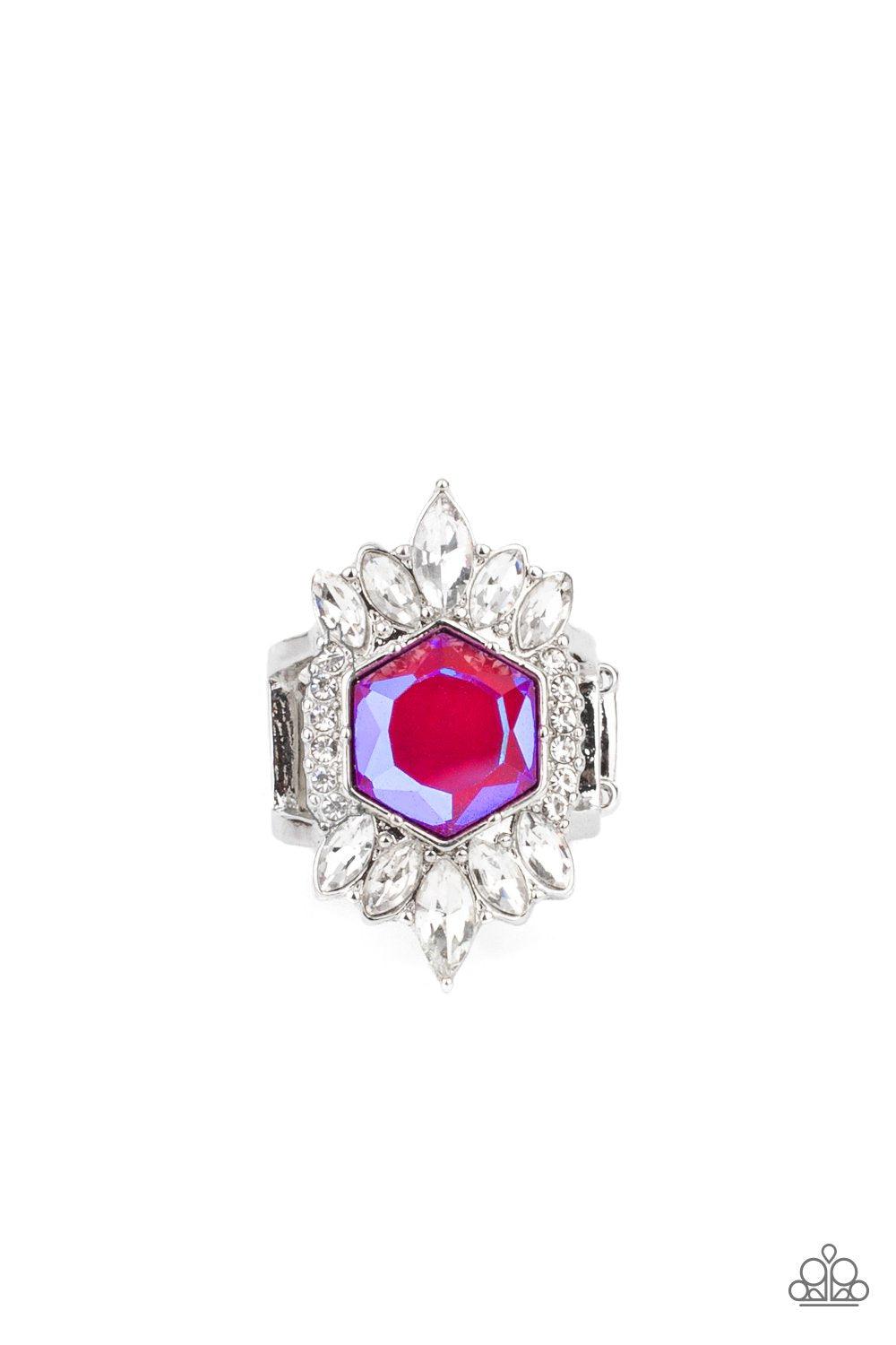 Divine Intervention Pink UV Shimmer Rhinestone Ring - Paparazzi Accessories- lightbox - CarasShop.com - Paparazzi Jewelry by Cara Jewels