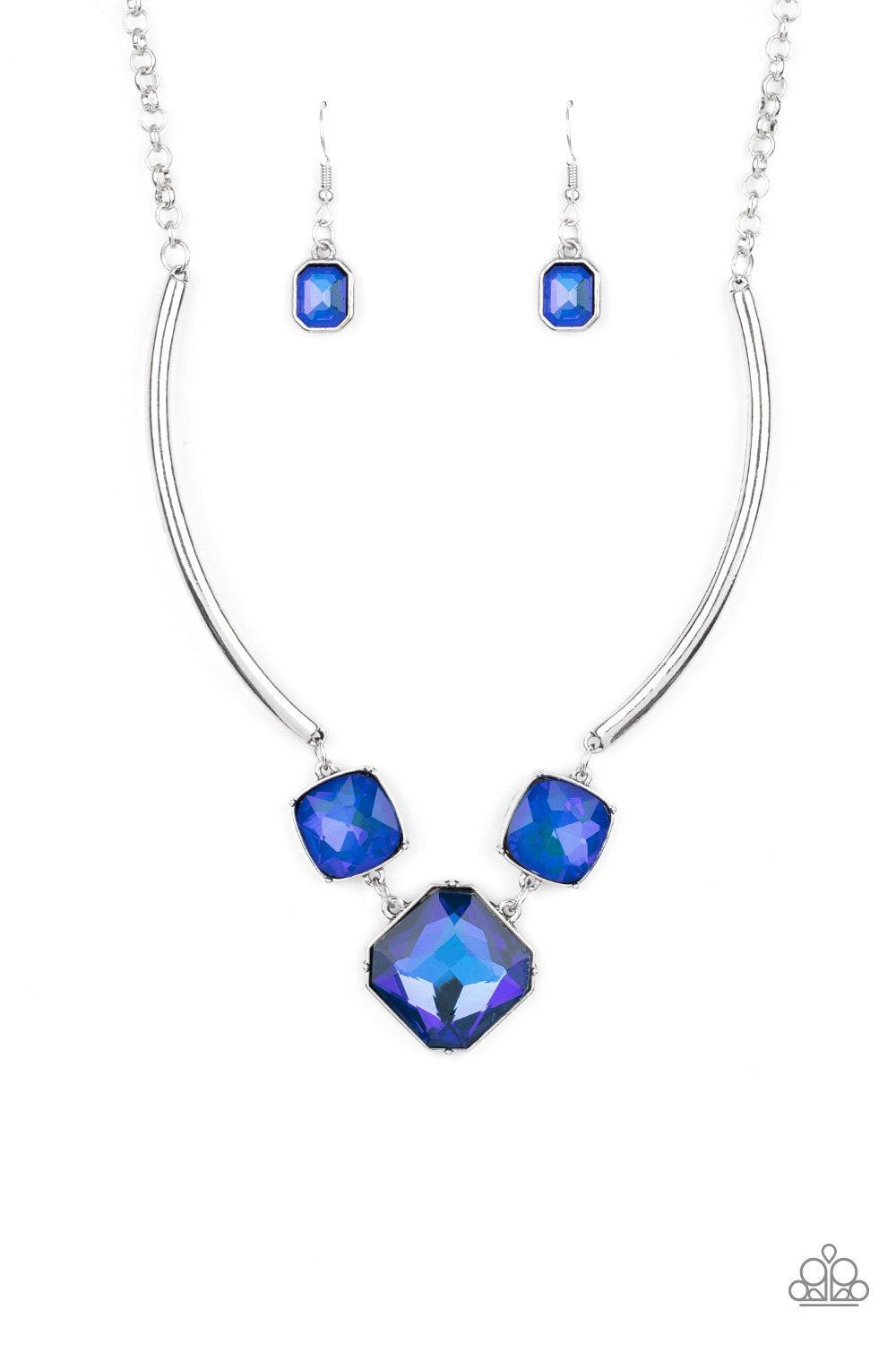 Divine IRIDESCENCE Blue UV Shimmer Rhinestone Necklace - Paparazzi Accessories- lightbox - CarasShop.com - Paparazzi Jewelry by Cara Jewels