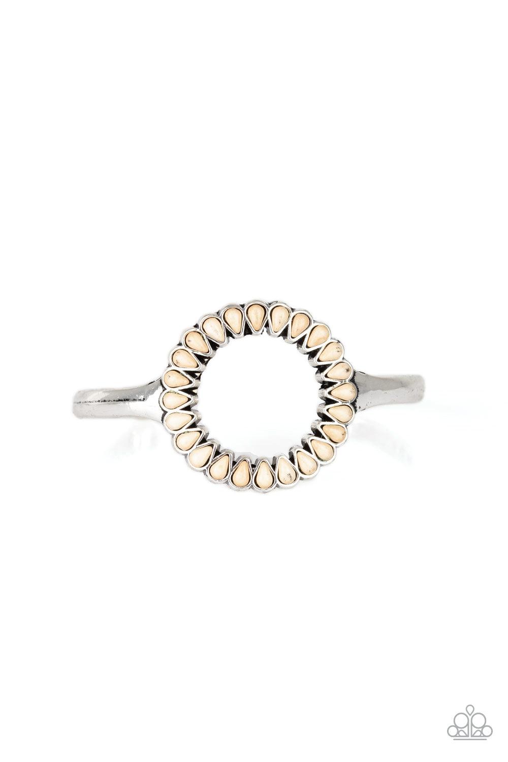 Divinely Desert White Stone Cuff Bracelet - Paparazzi Accessories- lightbox - CarasShop.com - Paparazzi Jewelry by Cara Jewels