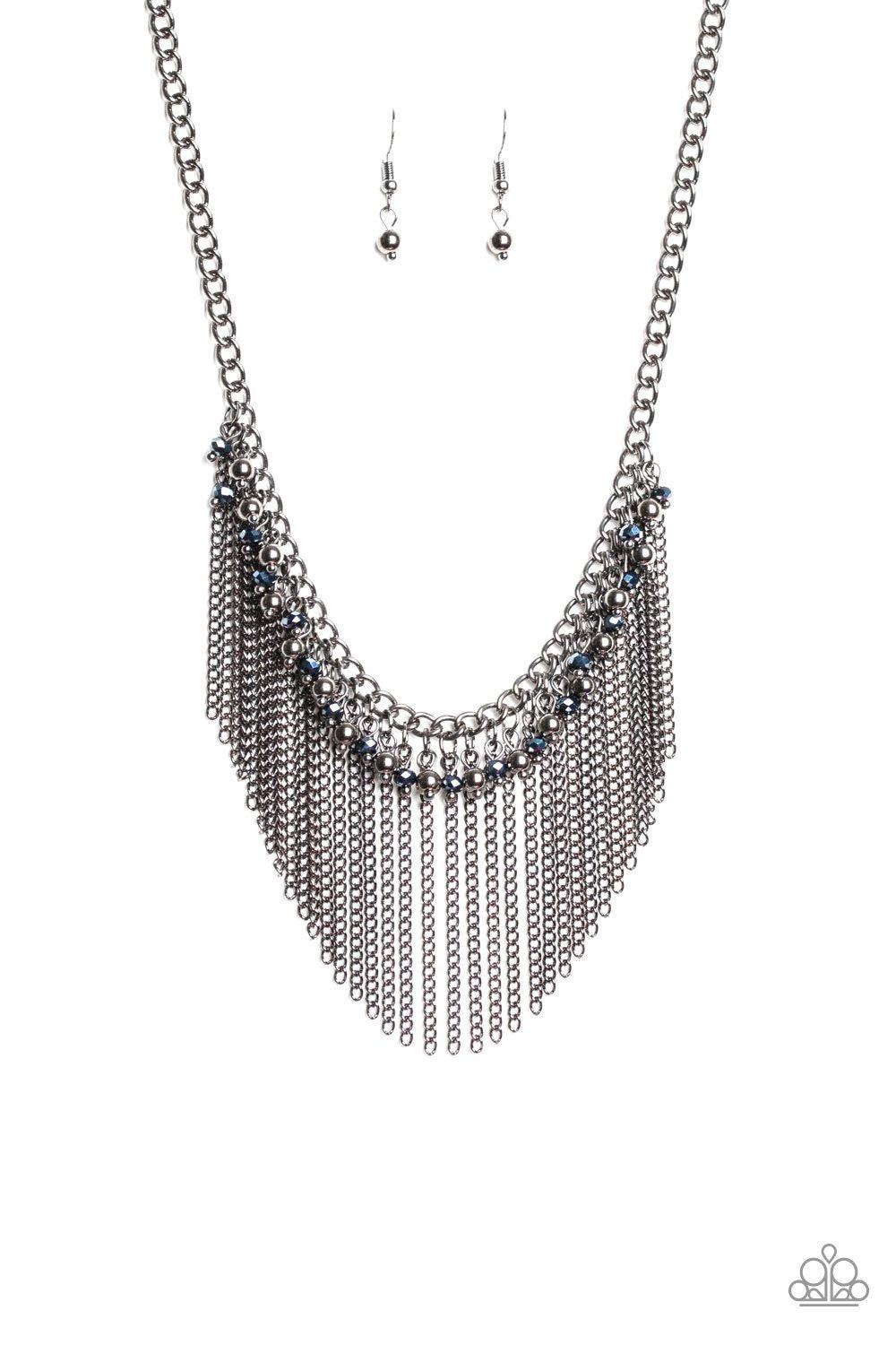 Divinely Diva Blue and Gunmetal Necklace - Paparazzi Accessories- lightbox - CarasShop.com - Paparazzi Jewelry by Cara Jewels
