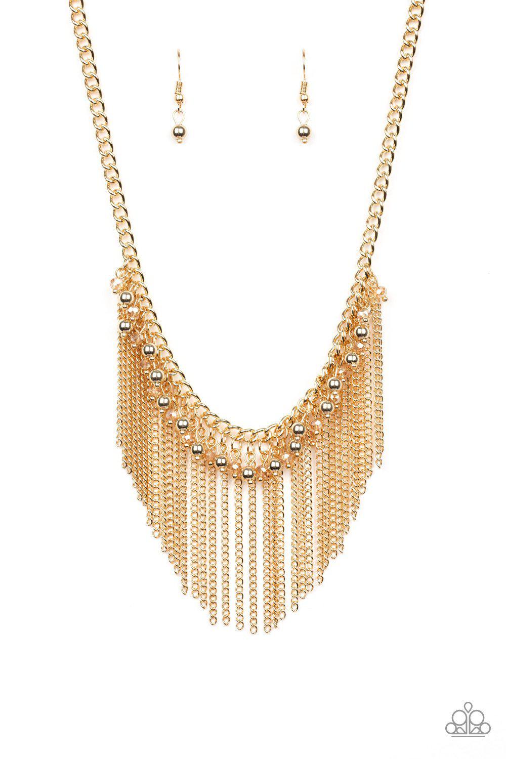 Divinely Diva Gold Fringe Necklace - Paparazzi Accessories- lightbox - CarasShop.com - Paparazzi Jewelry by Cara Jewels