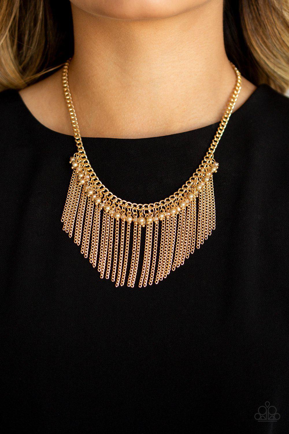 Divinely Diva Gold Fringe Necklace - Paparazzi Accessories- lightbox - CarasShop.com - Paparazzi Jewelry by Cara Jewels