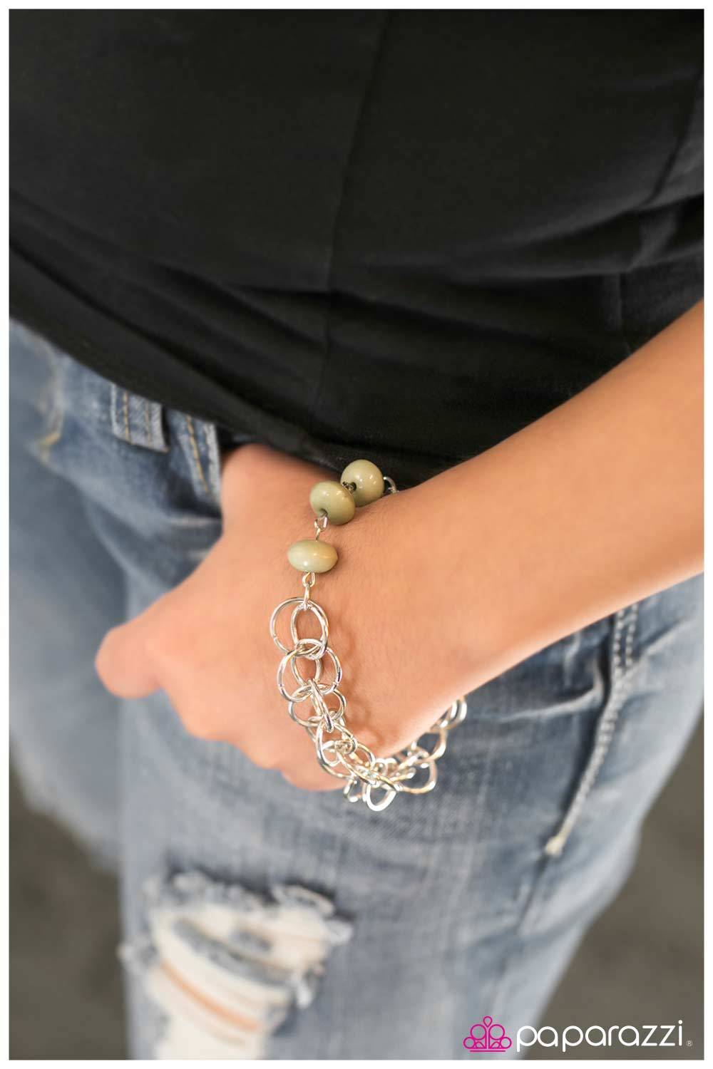 Divinely Divine Sage Green Bracelet - Paparazzi Accessories- on model - CarasShop.com - Paparazzi Jewelry by Cara Jewels