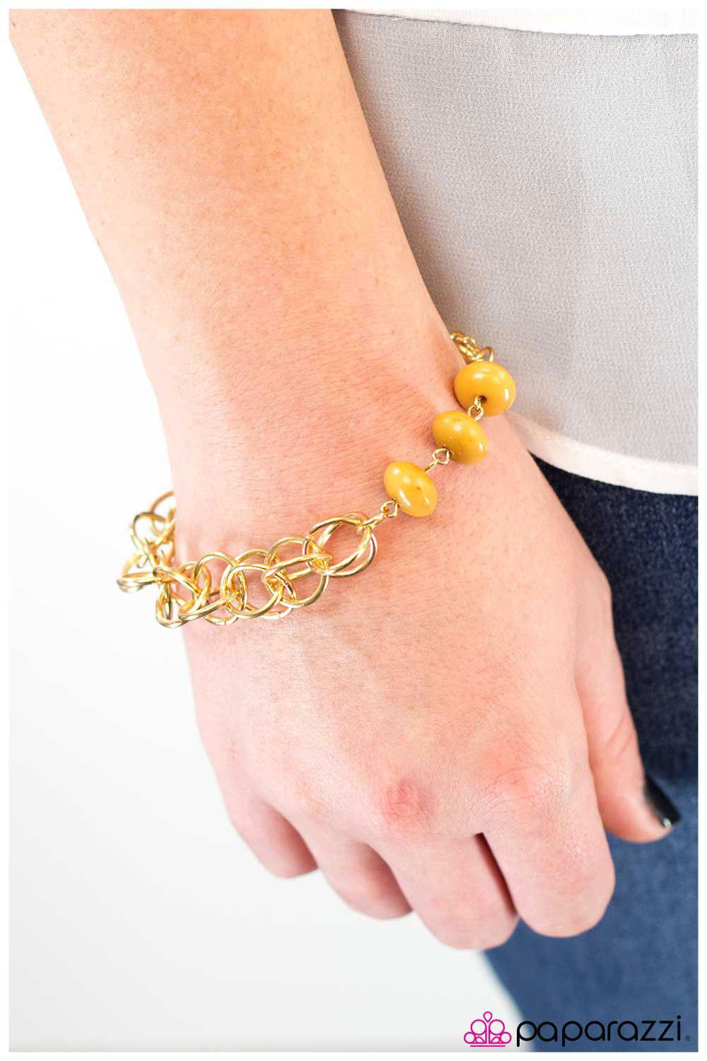Divinely Divine Yellow and Gold Chain Bracelet - Paparazzi Accessories- on model - CarasShop.com - Paparazzi Jewelry by Cara Jewels