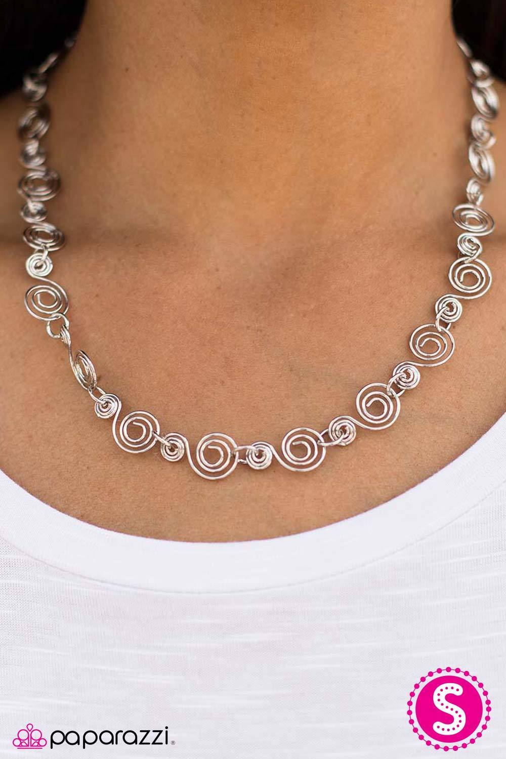 Dizzy Dancing Silver Necklace - Paparazzi Accessories- on model - CarasShop.com - Paparazzi Jewelry by Cara Jewels