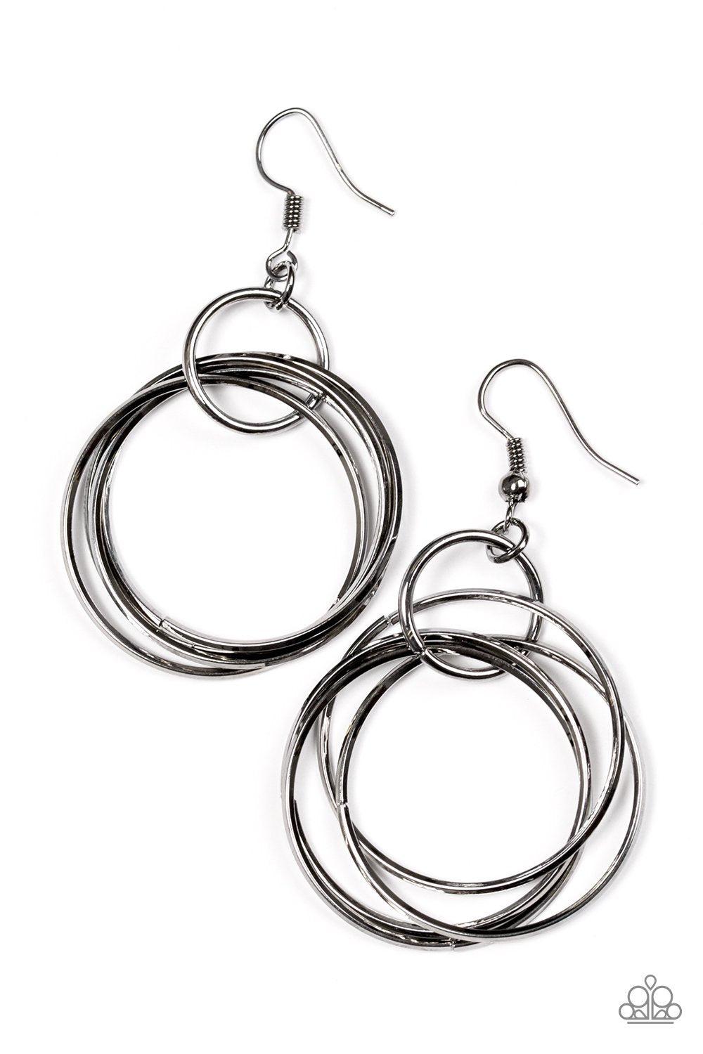 Dizzying Dynamics Gunmetal Black Earrings - Paparazzi Accessories- lightbox - CarasShop.com - Paparazzi Jewelry by Cara Jewels