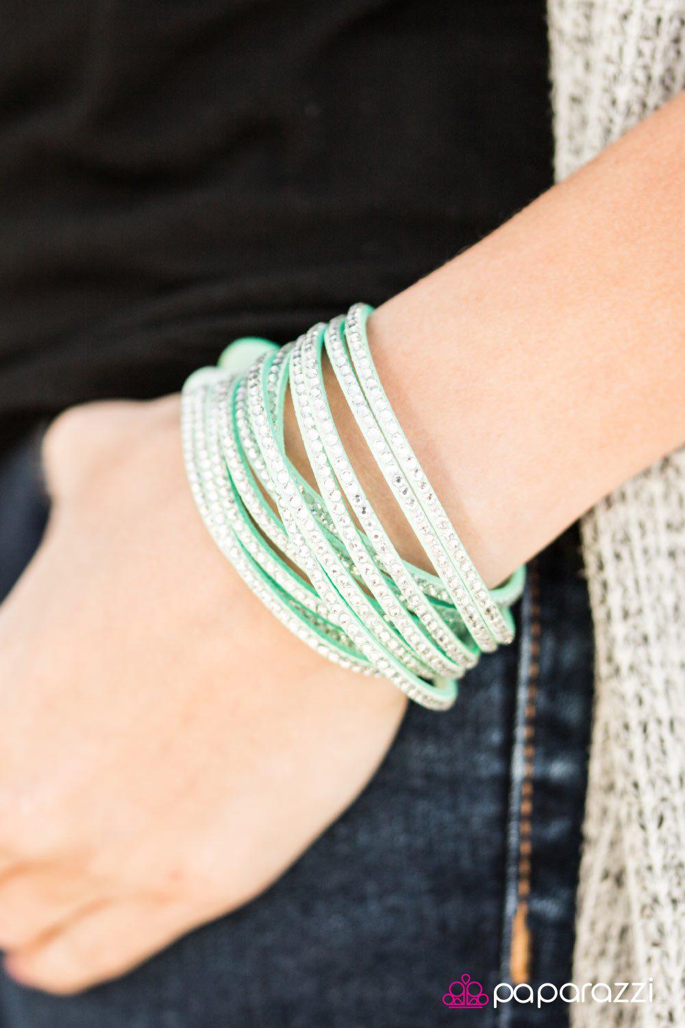 Do The Hustle Mint Green Double-wrap Snap Bracelet - Paparazzi Accessories- on model - CarasShop.com - Paparazzi Jewelry by Cara Jewels