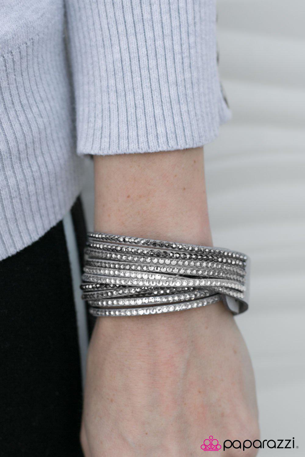 Do The Hustle Silver Double-wrap Snap Bracelet - Paparazzi Accessories- on model - CarasShop.com - Paparazzi Jewelry by Cara Jewels