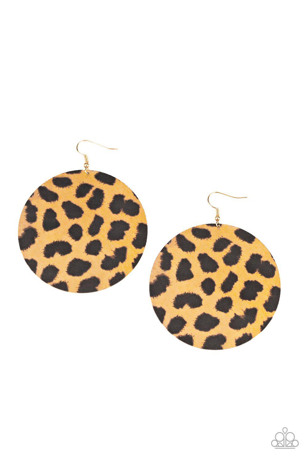 Doing GRR-eat Brown and Gold Animal Print Earrings - Paparazzi Accessories- lightbox - CarasShop.com - Paparazzi Jewelry by Cara Jewels