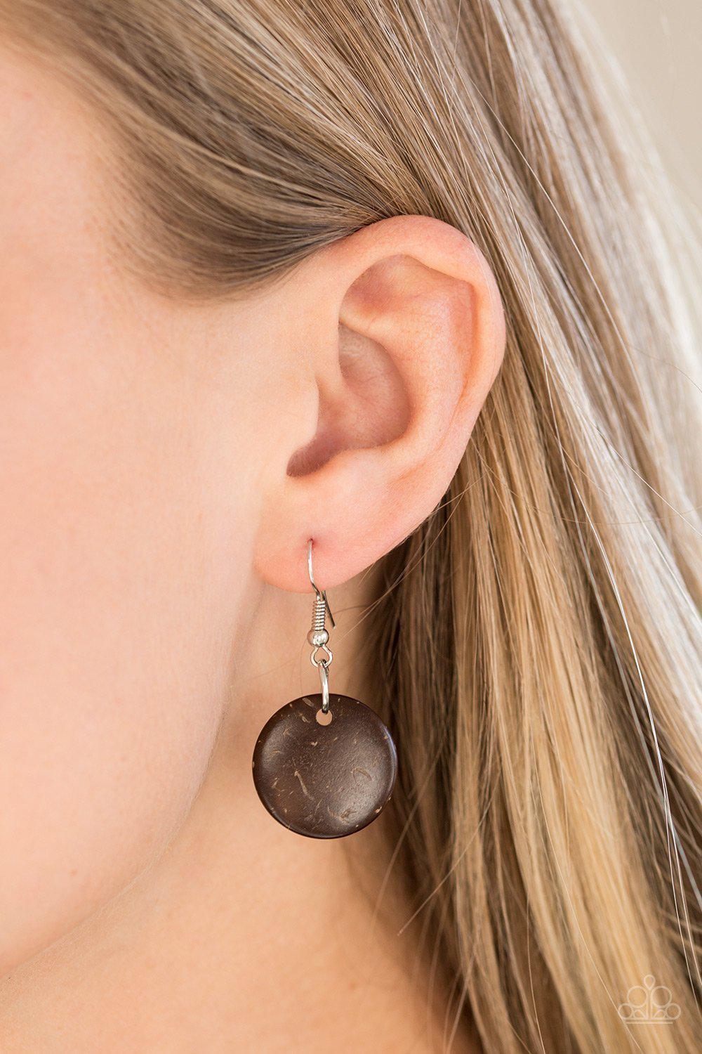 Dominican Disco Yellow and Brown Wood Necklace and matching Earrings - Paparazzi Accessories - free matching earrings -CarasShop.com - Paparazzi Jewelry by Cara Jewels