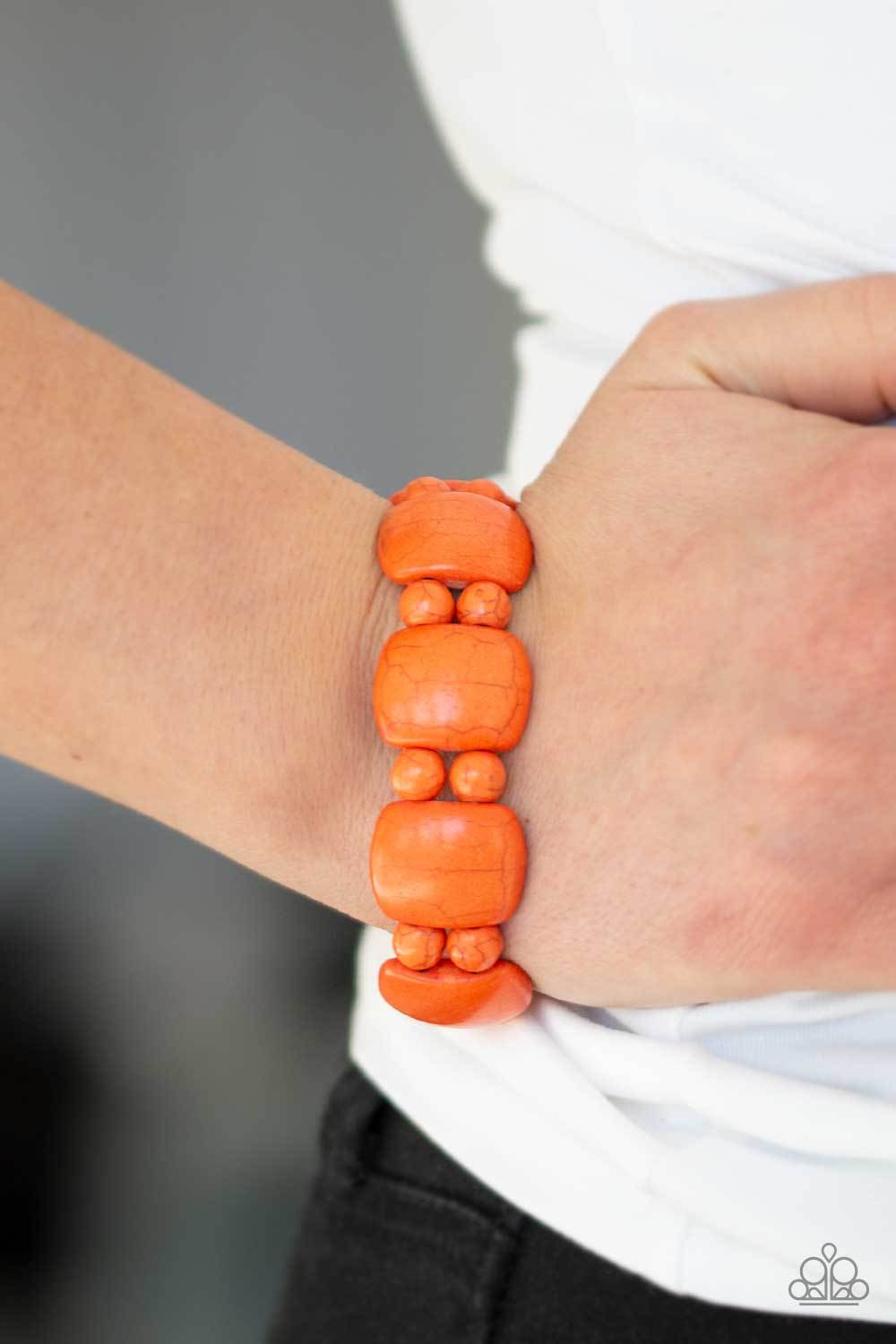 Don't Be So NOMADIC! Orange Stone Stretch Bracelet - Paparazzi Accessories- on model - CarasShop.com - Paparazzi Jewelry by Cara Jewels