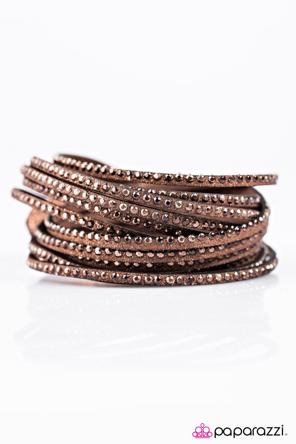 Don't Eat The Glitter Brown Double-wrap Snap Bracelet - Paparazzi Accessories- lightbox - CarasShop.com - Paparazzi Jewelry by Cara Jewels
