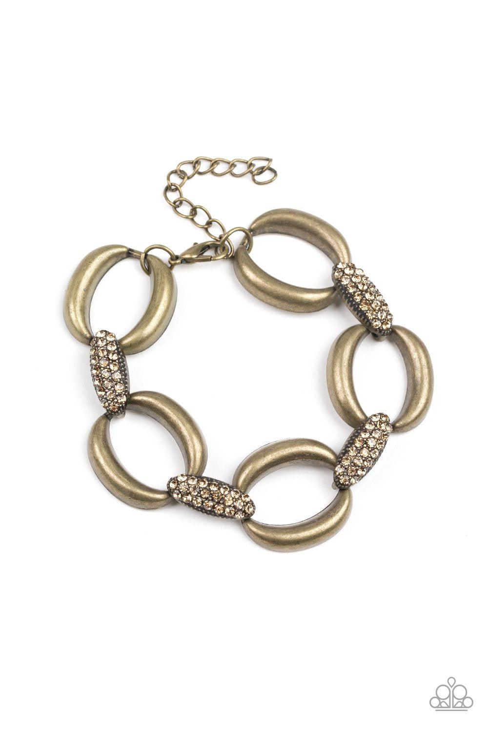 Don't Forget Who's Boss Brass and Rhinestone Chain Link Bracelet - Paparazzi Accessories- lightbox - CarasShop.com - Paparazzi Jewelry by Cara Jewels