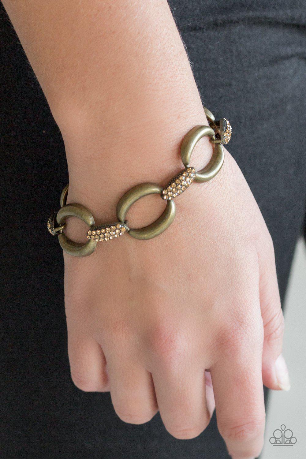 Don't Forget Who's Boss Brass and Rhinestone Chain Link Bracelet - Paparazzi Accessories- on model - CarasShop.com - Paparazzi Jewelry by Cara Jewels