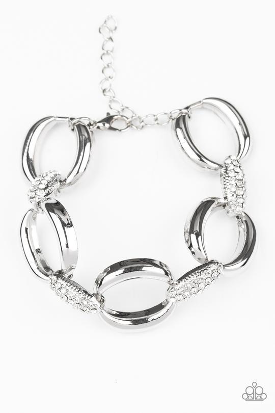 Don't Forget Who's Boss Silver and White Rhinestone Chain Link Bracelet - Paparazzi Accessories- lightbox - CarasShop.com - Paparazzi Jewelry by Cara Jewels