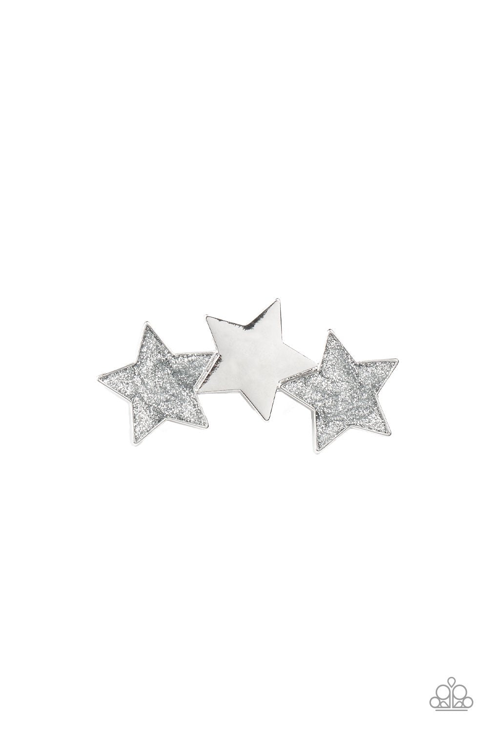 Don't Get Me STAR-ted! Silver Glitter Hair Clip - Paparazzi Accessories- on model - CarasShop.com - Paparazzi Jewelry by Cara Jewels