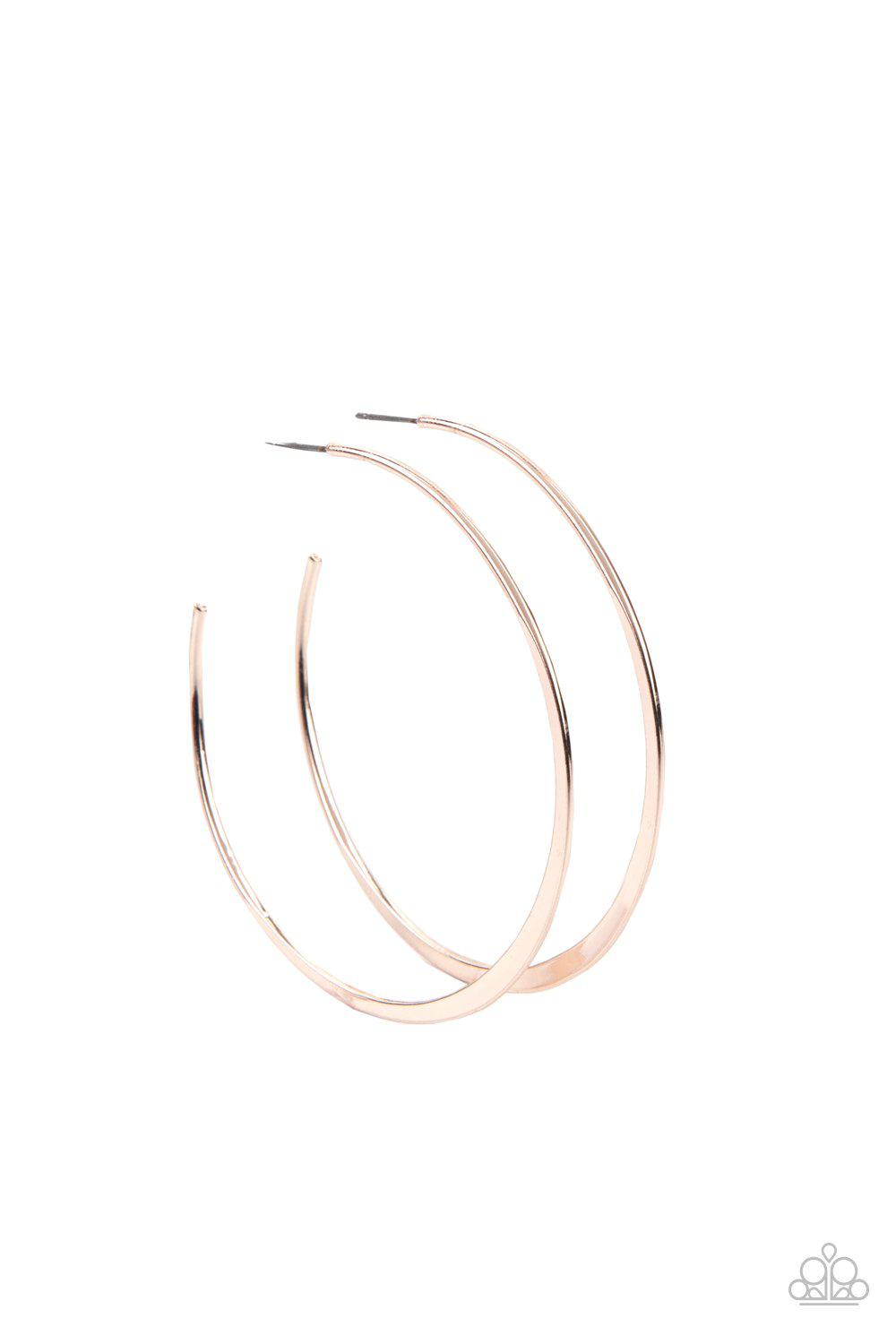 Don't Lose Your Edge Rose Gold Hoop Earrings - Paparazzi Accessories- lightbox - CarasShop.com - Paparazzi Jewelry by Cara Jewels