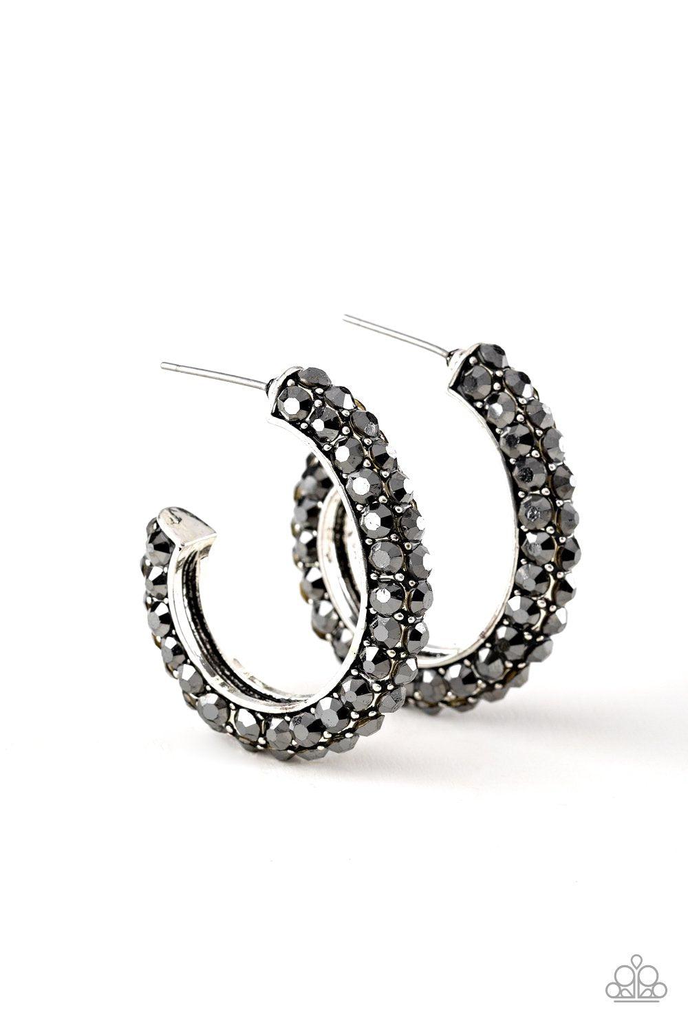 Don't Mind the STARDUST Silver Rhinestone Hoop Earrings - Paparazzi Accessories- lightbox - CarasShop.com - Paparazzi Jewelry by Cara Jewels
