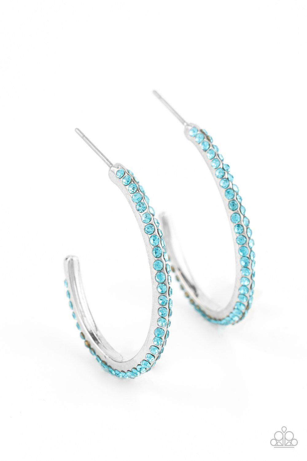 Don't Think Twice Blue Rhinestone Hoop Earrings - Paparazzi Accessories- lightbox - CarasShop.com - Paparazzi Jewelry by Cara Jewels