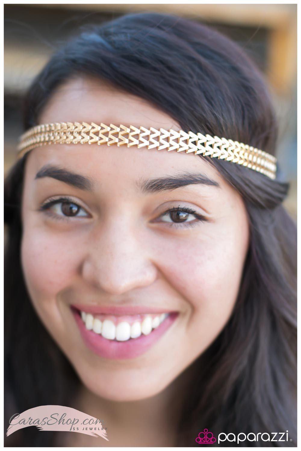 Don't Worry V Happy - Gold Hippie Headband - Paparazzi Accessories- lightbox - CarasShop.com - Paparazzi Jewelry by Cara Jewels