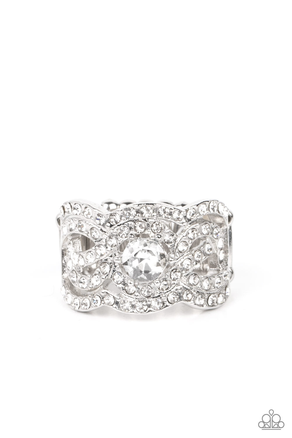 Doting on Dazzle White Rhinestone Ring - Paparazzi Accessories- lightbox - CarasShop.com - Paparazzi Jewelry by Cara Jewels