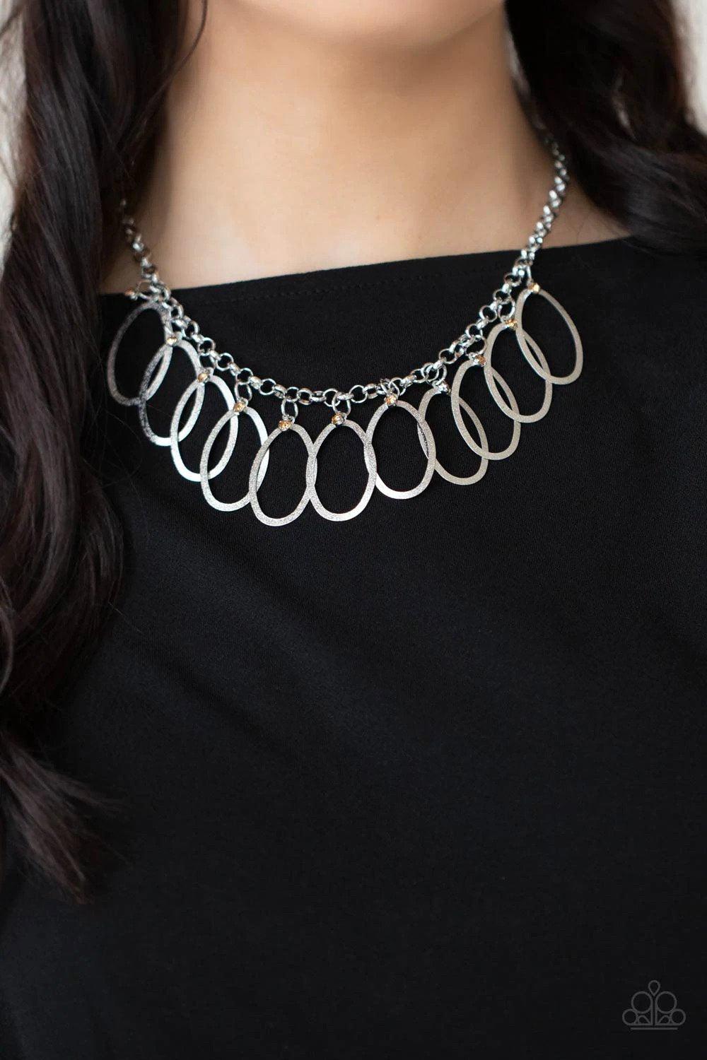 Double OVAL-time Brown & Silver Necklace - Paparazzi Accessories- lightbox - CarasShop.com - Paparazzi Jewelry by Cara Jewels