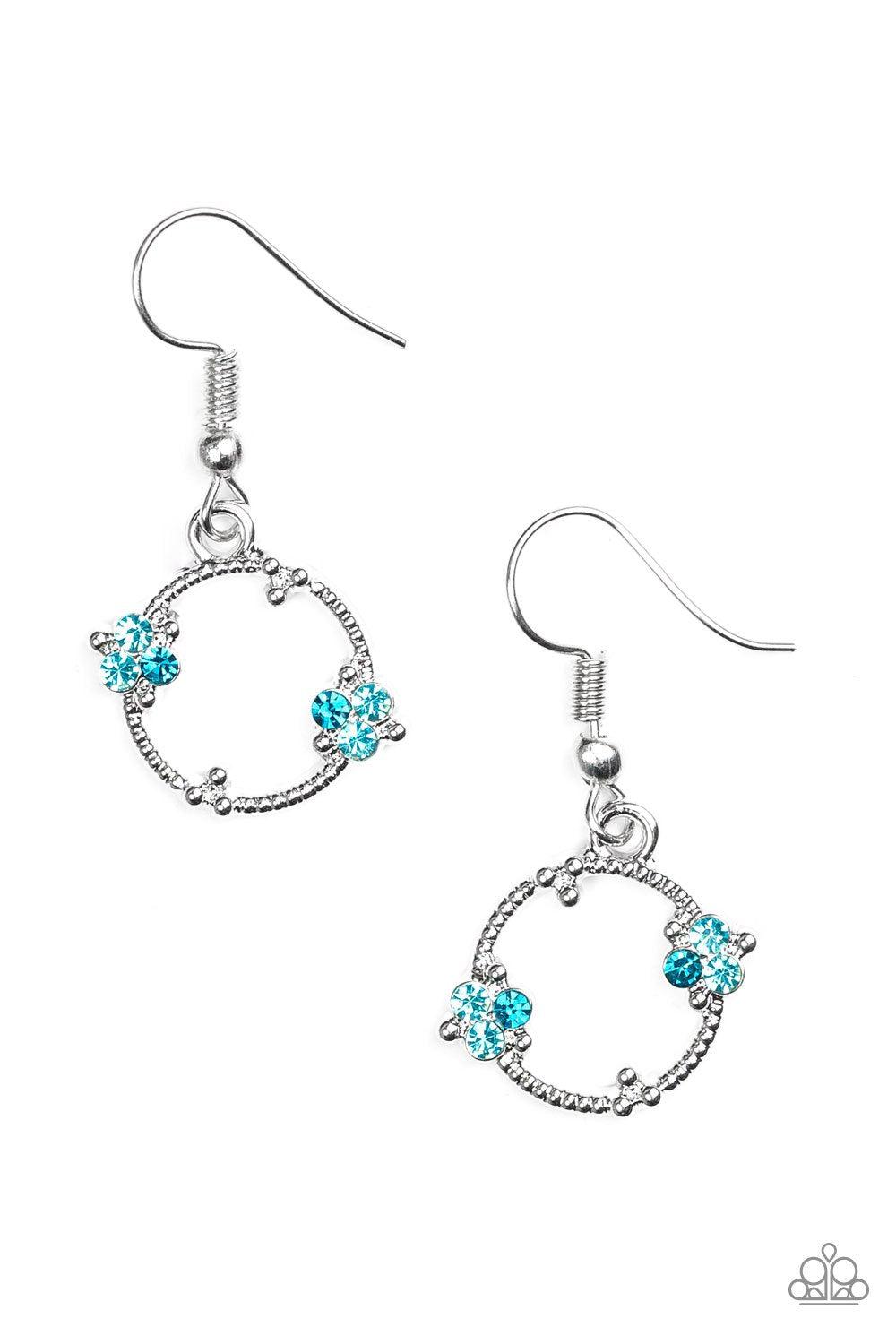 Double The Bubble Silver and Blue Gem Earrings - Paparazzi Accessories- lightbox - CarasShop.com - Paparazzi Jewelry by Cara Jewels
