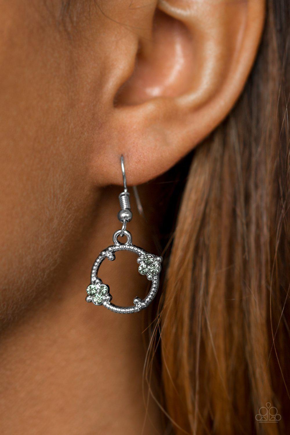 Double the Bubble Silver Earring - Paparazzi Accessories- on model - CarasShop.com - Paparazzi Jewelry by Cara Jewels
