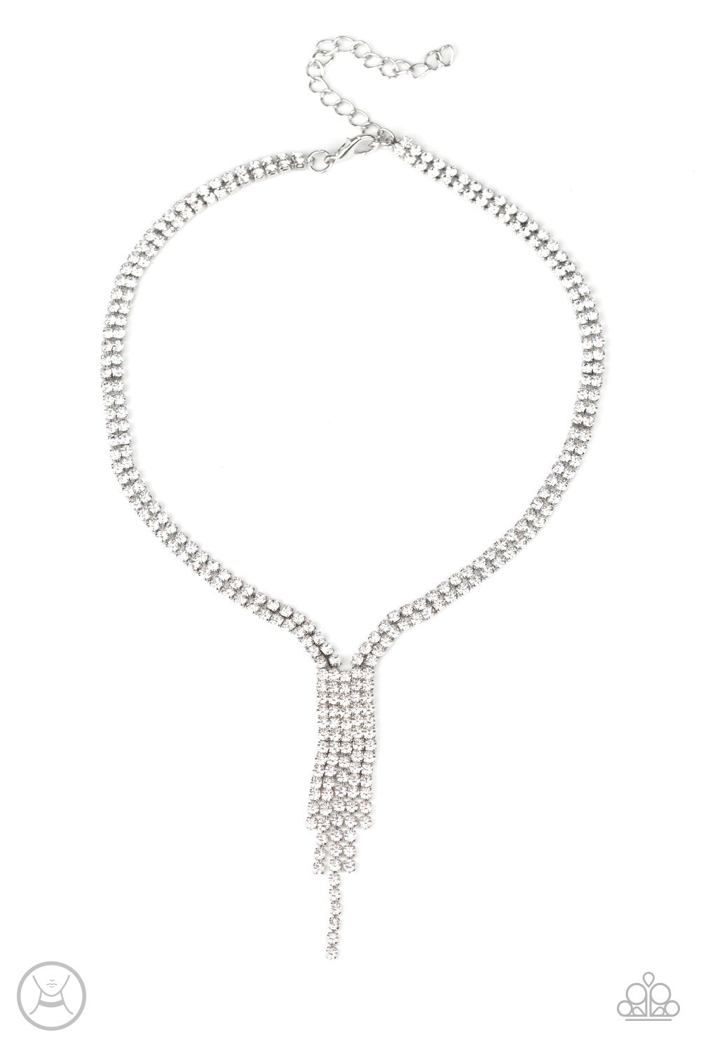 Double the Diva White Rhinestone Choker Necklace - Paparazzi Accessories- lightbox - CarasShop.com - Paparazzi Jewelry by Cara Jewels