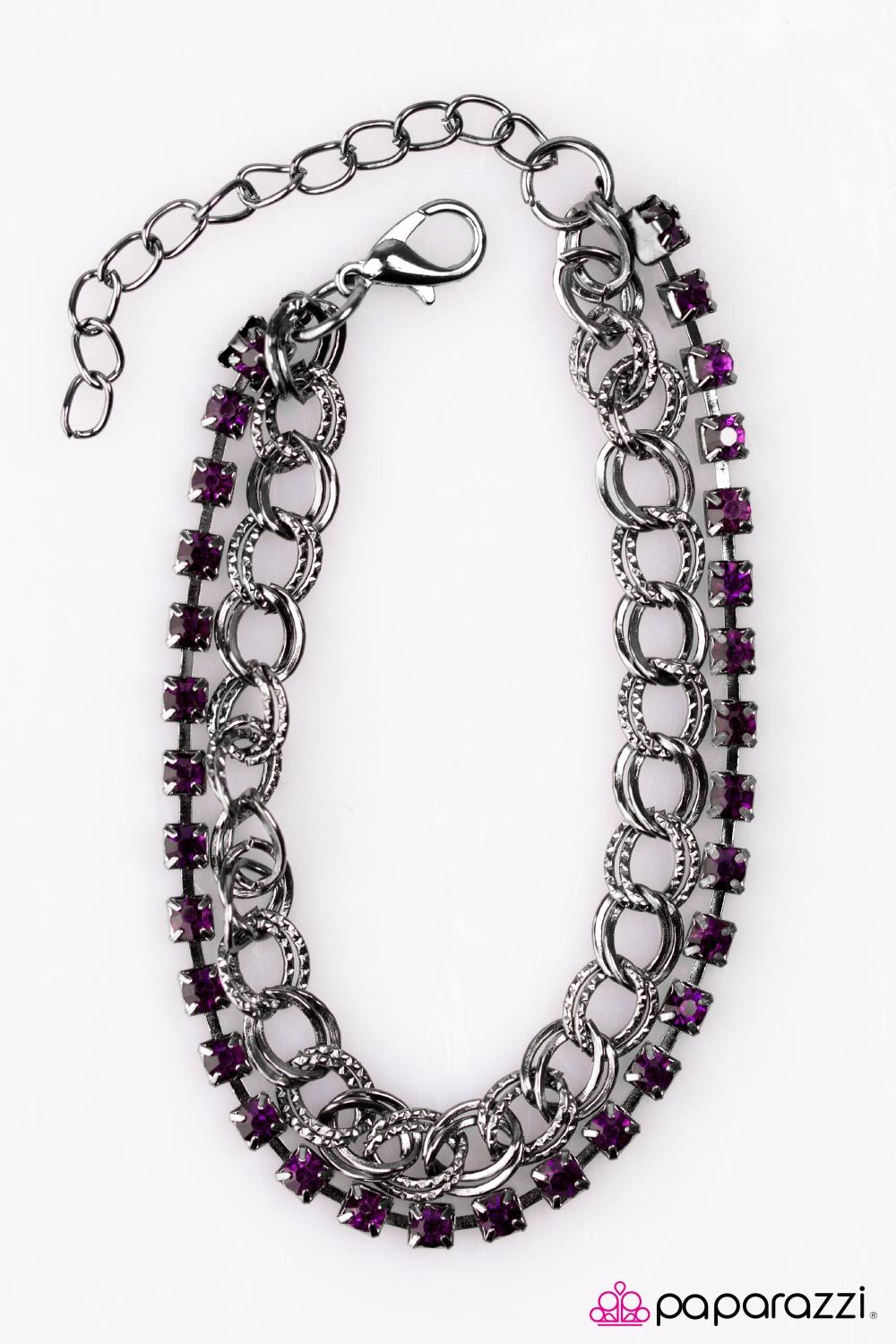 Double Time Purple Gem and Gunmetal Chain Bracelet - Paparazzi Accessories- lightbox - CarasShop.com - Paparazzi Jewelry by Cara Jewels