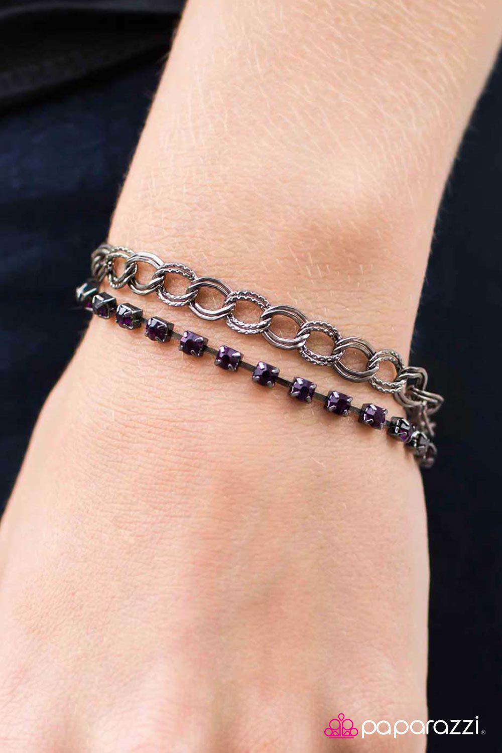 Double Time Purple Gem and Gunmetal Chain Bracelet - Paparazzi Accessories- on model - CarasShop.com - Paparazzi Jewelry by Cara Jewels