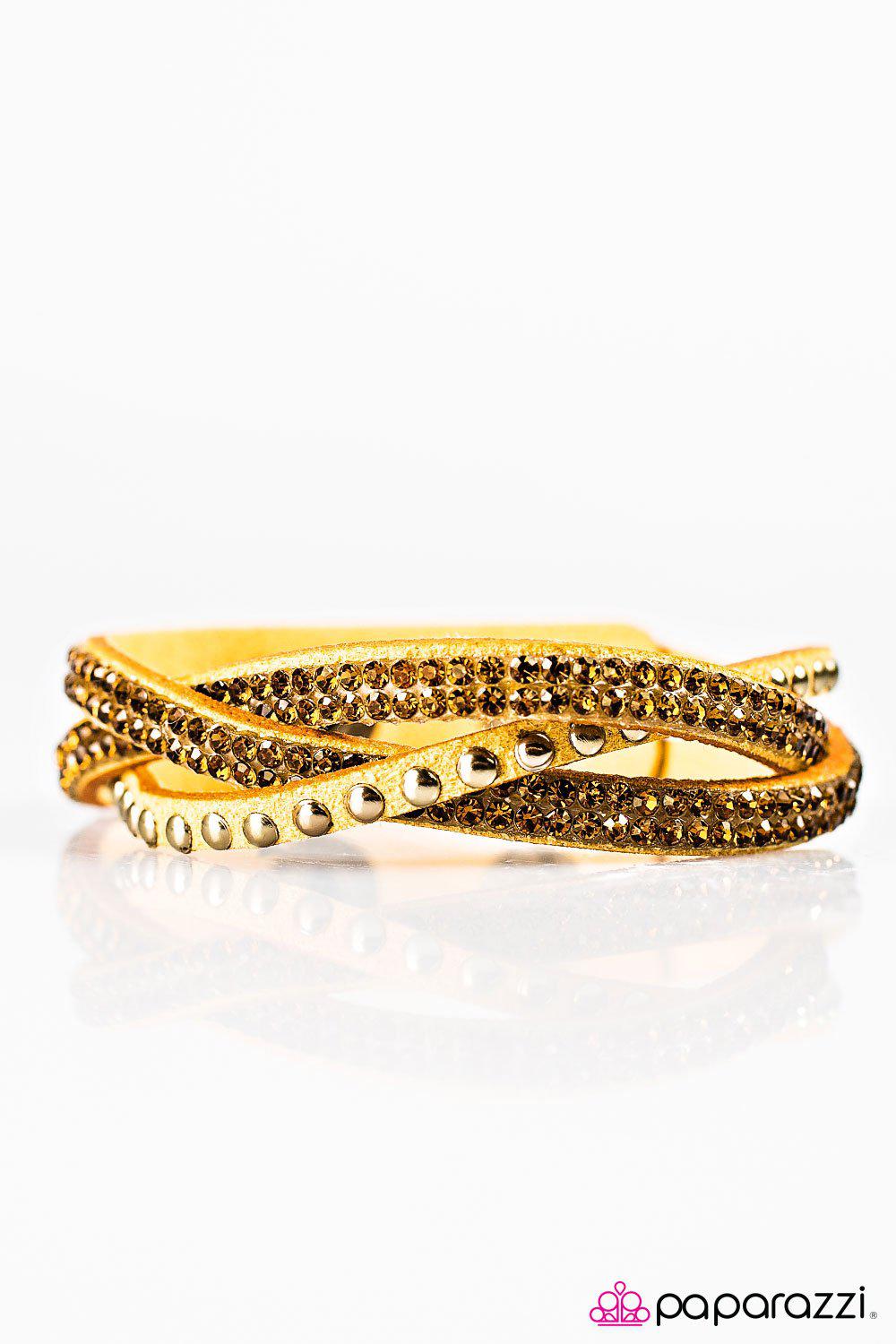 Down For The Count Yellow Braided Urban Wrap Snap Bracelet - Paparazzi Accessories- lightbox - CarasShop.com - Paparazzi Jewelry by Cara Jewels