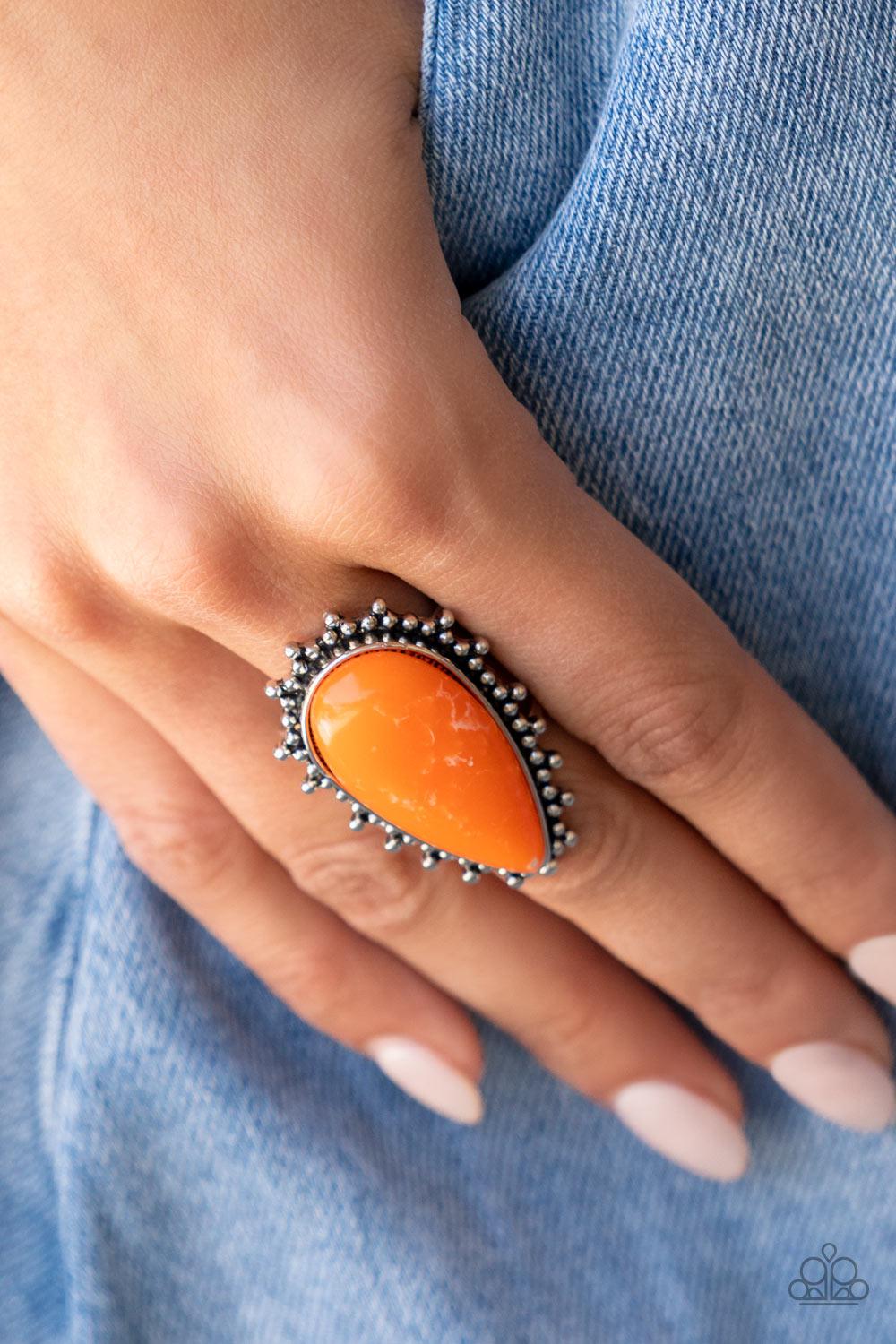 Down-to-Earth Essence Orange Stone Ring - Paparazzi Accessories- on model - CarasShop.com - Paparazzi Jewelry by Cara Jewels