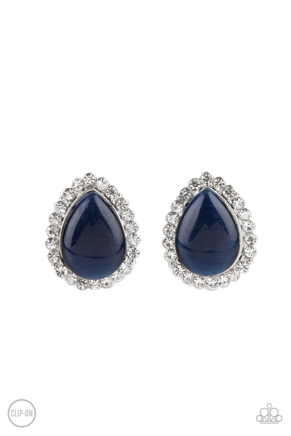 Downright Demure Blue Cat's Eye Stone Clip-On Earrings - Paparazzi Accessories- lightbox - CarasShop.com - Paparazzi Jewelry by Cara Jewels