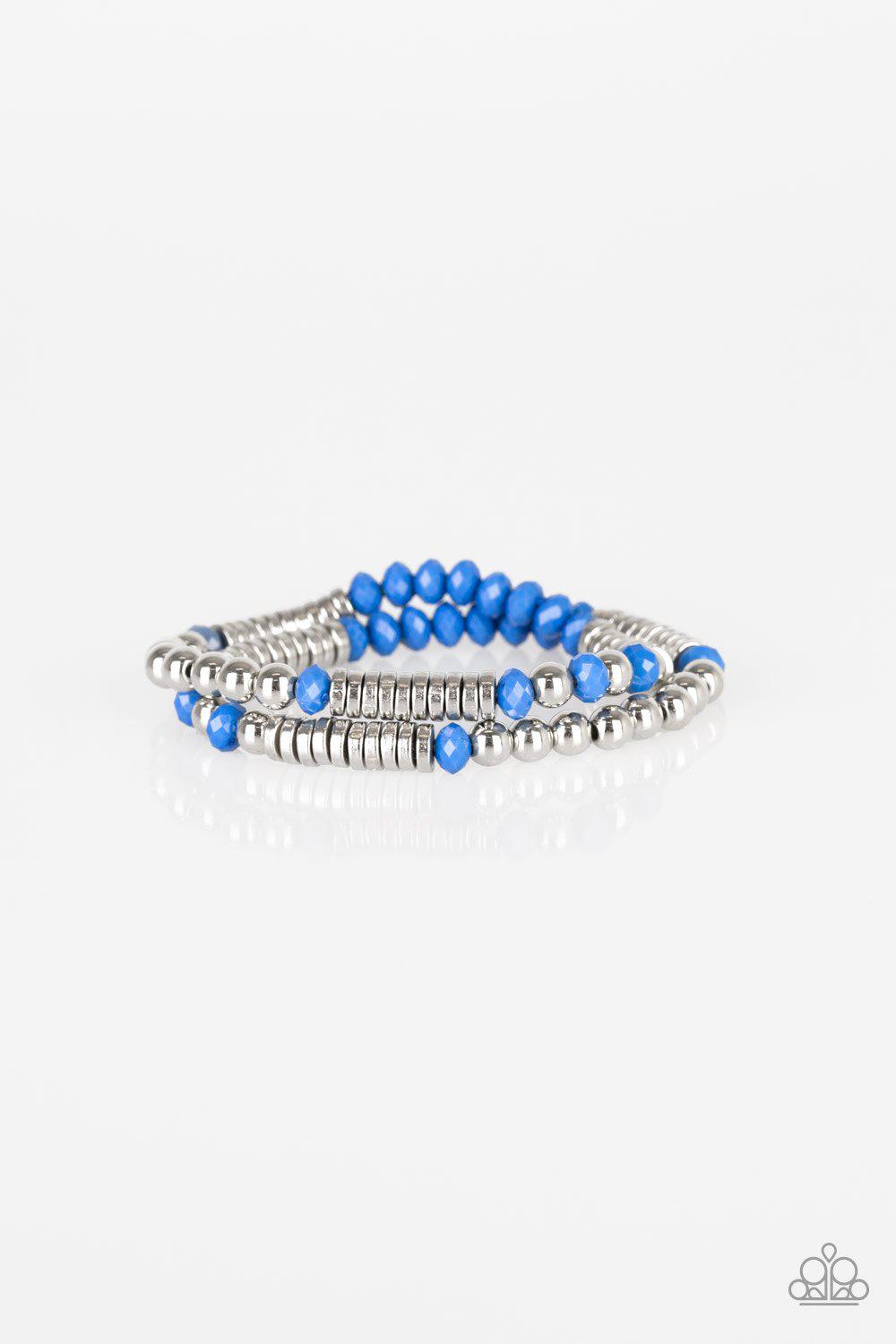 Downright Dressy Blue and Silver Stretch Bracelet Set - Paparazzi Accessories- lightbox - CarasShop.com - Paparazzi Jewelry by Cara Jewels