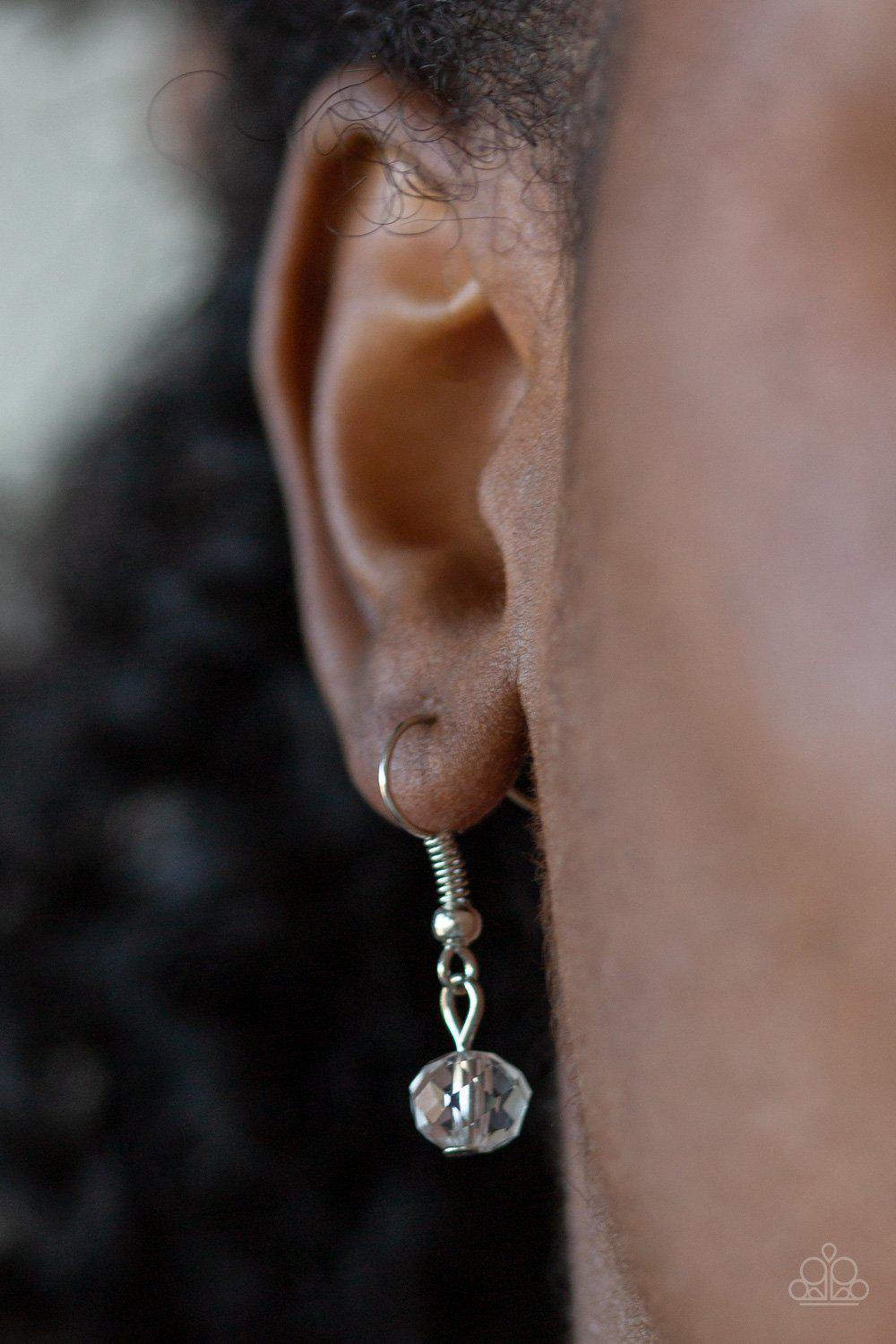 Downstage Dazzle White Necklace - Paparazzi Accessories - free matching earrings -CarasShop.com - Paparazzi Jewelry by Cara Jewels