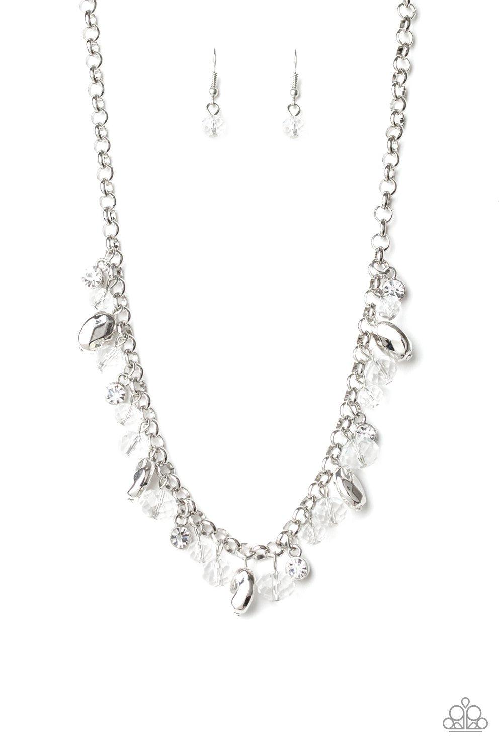 Downstage Dazzle White Necklace - Paparazzi Accessories- lightbox - CarasShop.com - Paparazzi Jewelry by Cara Jewels