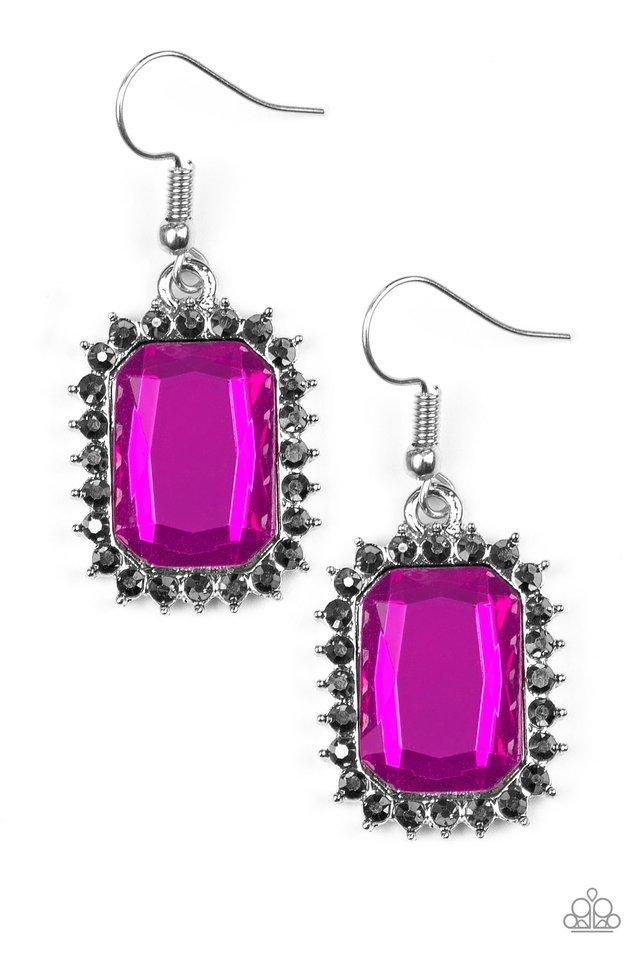 Downtown Dapper Hot Pink Rhinestone Earrings - Paparazzi Accessories- lightbox - CarasShop.com - Paparazzi Jewelry by Cara Jewels