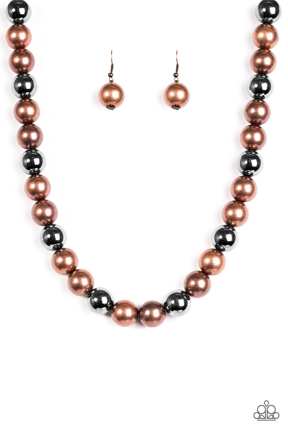 Downtown Drama Gunmetal and Copper Pearl Necklace - Paparazzi Accessories- lightbox - CarasShop.com - Paparazzi Jewelry by Cara Jewels